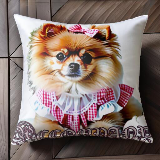 リボン ポメラニアン いちご クッションカバー 45×45cm アニマル柄 おしゃれ 可愛い クッション本体付き 正方形 犬ファン