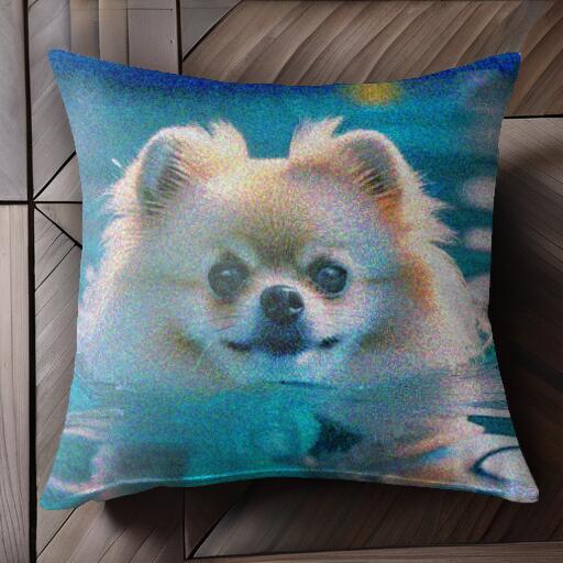 水 ポメラニアン プール クッションカバー 45×45cm アニマル柄 おしゃれ 可愛い クッション本体付き 正..