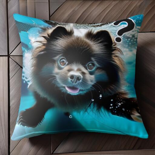 水 ポメラニアン プール クッションカバー 45×45cm アニマル柄 おしゃれ 可愛い クッション本体付き 正..