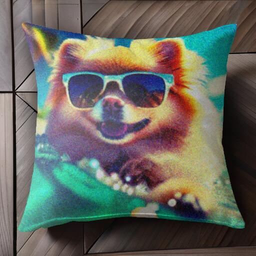 サングラス ポメラニアン 夏 海 リゾート クッションカバー 45×45cm アニマル柄 おしゃれ 可愛い クッ..