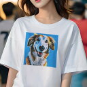 ボーダーコリー Tシャツ レディース 犬ファン 半袖 春夏 犬柄 プリント カジュアル かわいい 人間用 個性派 ここだけのデザイン 面白 犬 ボーダーコリー ペット 動物 笑顔