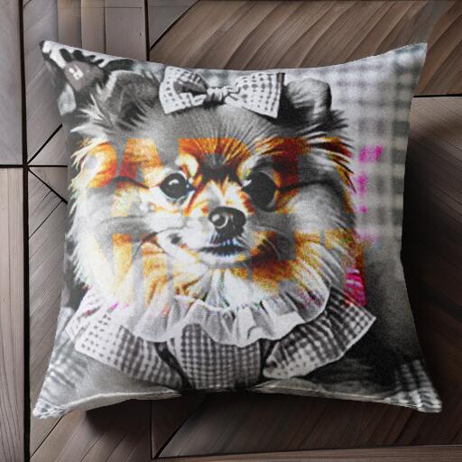 リボン ポメラニアン ギンガムチェック クッションカバー 45×45cm アニマル柄 おしゃれ 可愛い クッション本体付き 正方形 犬ファン