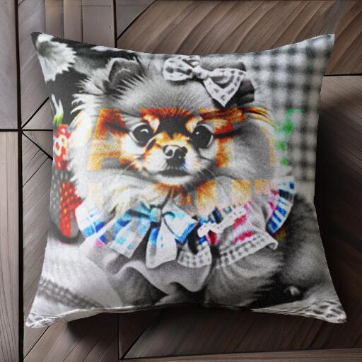 リボン ポメラニアン 服 クッションカバー 45×45cm アニマル柄 おしゃれ 可愛い クッション本体付き 正方形 犬ファン