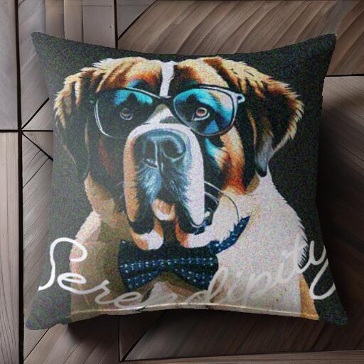 メガネ セントバーナード 蝶ネクタイ クッションカバー 45×45cm アニマル柄 おしゃれ 可愛い クッション本体付き 正方形 犬ファン