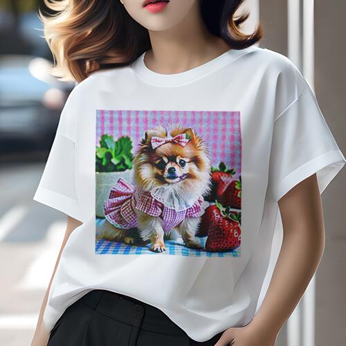 ポメラニアン Tシャツ レディース 犬ファン 半袖 春夏 犬柄 プリント カジュアル かわいい 人間用 個性派 ここだけのデザイン 面白 イチゴ ポメラニアン 服 リボン チェック柄 ポメラニアン Tシャツ レディース 犬ファン 半袖 春夏 犬柄 プリント カジュアル かわいい 人間用 個性派 ここだけのデザイン 面白 イチゴ ポメラニアン 服 リボン チェック柄
