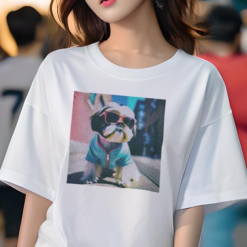 シーズー Tシャツ レディース 犬ファン 半袖 春夏 犬柄 プリント カジュアル かわいい 人間用 個性派 ここだけのデザイン 面白 サングラス シーズー 服