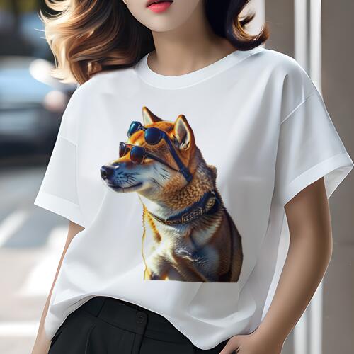 柴犬 Tシャツ レディース 犬ファン 半袖 春夏 犬柄 プリント カジュアル かわいい 人間用 個性派 ここだけのデザイン 面白 サングラス 柴犬 首輪