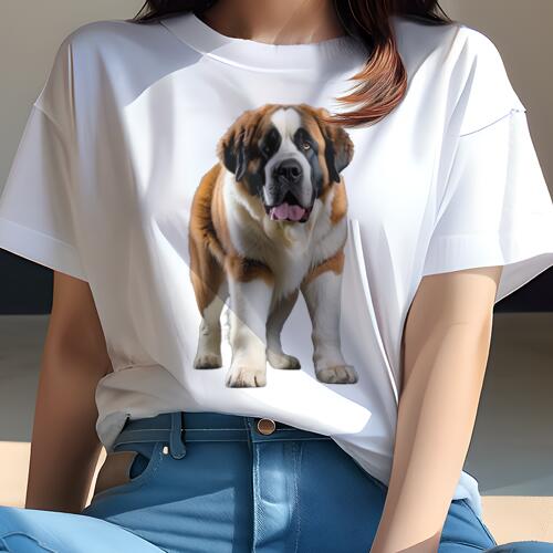 セントバーナード Tシャツ レディース 犬ファン 半袖 春夏 犬柄 プリント カジュアル かわいい 人間用 個性派 ここだけのデザイン 面白 セントバーナード