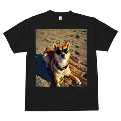 柴犬 Tシャツ メンズ キッズ 犬ファン 半袖 春夏 犬柄 プリント カジュアル かわいい 人間用 個性派 ここだけのデザイン 面白 サングラス 柴犬 砂浜