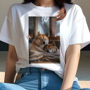 柴犬 Tシャツ レディース 犬ファン 半袖 春夏 犬柄 プリント カジュアル かわいい 人間用 個性派 ここだけのデザイン 面白 暖炉 柴犬 窓 キャンドル 毛布