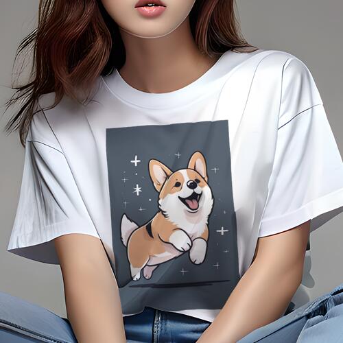 コーギー Tシャツ レディース 犬ファン 半袖 春夏 犬柄 プリント カジュアル かわいい 人間用 個性派 ここだけのデザイン 面白 星 コーギー かわいい イラスト