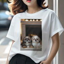 シーズー Tシャツ レディース 犬ファン 半袖 春夏 犬柄 プリント カジュアル かわいい 人間用 個性派 ここだけのデザイン 面白 暖炉 シーズー キャンドル