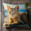 猫 ビーチ 海 夕日 休暇 クッションカバー 45×45cm アニマル柄 おしゃれ 可愛い クッション本体付き 正方形 犬ファン