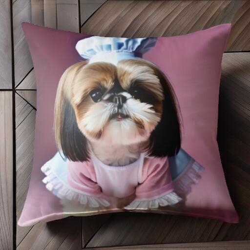 コック帽 シーズー エプロン ピンク クッションカバー 45×45cm アニマル柄 おしゃれ 可愛い クッション..