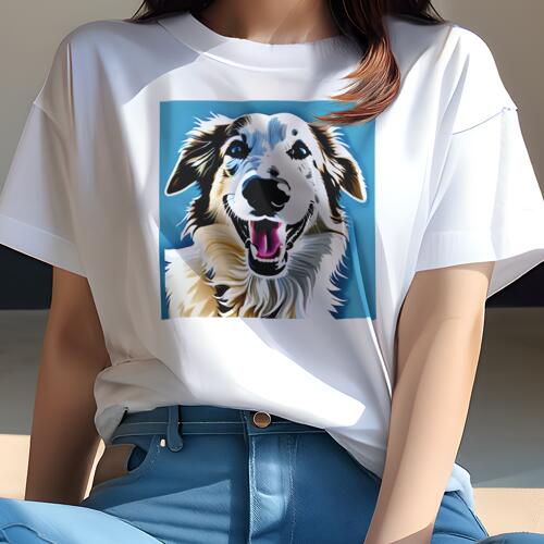 ボーダーコリー Tシャツ レディース 犬ファン 半袖 春夏 犬柄 プリント カジュアル かわいい 人間用 個性派 ここだけのデザイン 面白 ボーダーコリー
