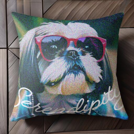 サングラス シーズー ジャケット クッションカバー 45×45cm アニマル柄 おしゃれ 可愛い クッション本体付き 正方形 犬ファン