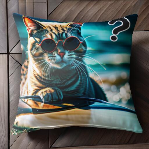 サングラス 猫 海 サーフィン クッションカバー 45×45cm アニマル柄 おしゃれ 可愛い クッション本体付き 正方形 犬ファン