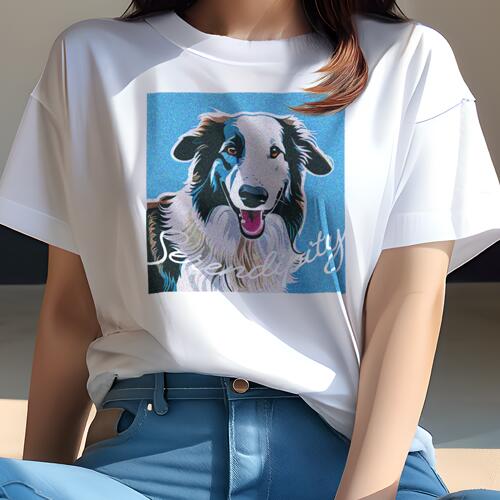 ボーダーコリー Tシャツ レディース 犬ファン 半袖 春夏 犬柄 プリント カジュアル かわいい 人間用 個性派 ここだけのデザイン 面白 ボーダーコリー