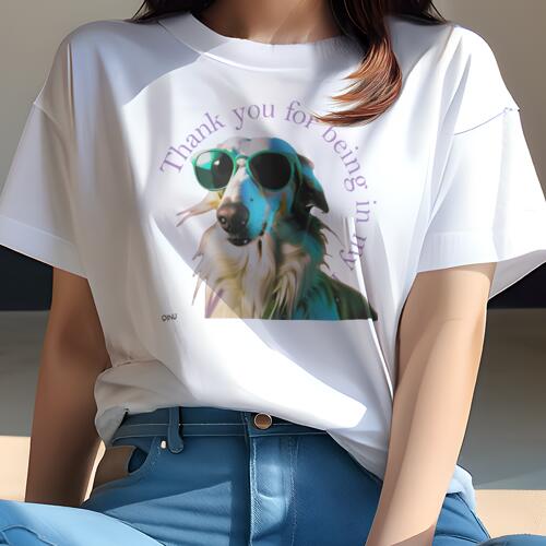 ボルゾイ Tシャツ レディース 犬ファン 半袖 春夏 犬柄 プリント カジュアル かわいい 人間用 個性派 ここだけのデザイン 面白 サングラス ボルゾイ
