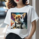 チワワ Tシャツ レディース 犬ファン 半袖 春夏 犬柄 プリント カジュアル かわいい 人間用 個性派 ここだけのデザイン 面白 宇宙 チワワ 宇宙服 惑星(4)