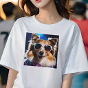 シェットランドシープドッグ Tシャツ レディース 犬ファン 半袖 春夏 犬柄 プリント カジュアル かわいい 人間用 個性派 ここだけのデザイン 面白 サングラス シェットランドシープドッグ キラキラ|詳細画像