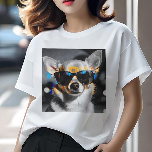 チワワ Tシャツ レディース 犬ファン 半袖 春夏 犬柄 プリント カジュアル かわいい 人間用 個性派 ここだけのデザイン 面白 サングラス チワワ