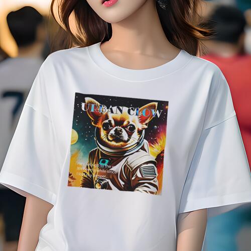 チワワ Tシャツ レディース 犬ファン 半袖 春夏 犬柄 プリント カジュアル かわいい 人間用 個性派 ここだけのデザイン 面白 宇宙飛行士 チワワ 宇宙