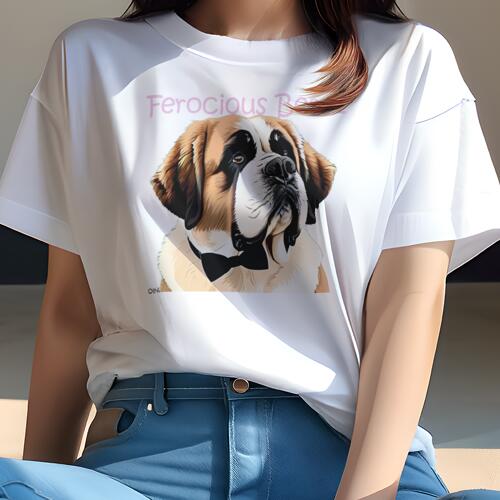 セントバーナード Tシャツ レディース 犬ファン 半袖 春夏 犬柄 プリント カジュアル かわいい 人間用 個性派 ここだけのデザイン 面白 蝶ネクタイ セントバーナード