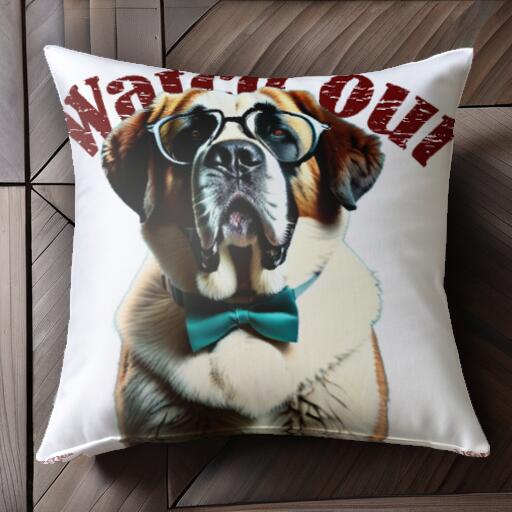 メガネ セントバーナード 蝶ネクタイ クッションカバー 45×45cm アニマル柄 おしゃれ 可愛い クッション本体付き 正方形 犬ファン
