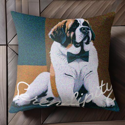 蝶ネクタイ セントバーナード クッションカバー 45×45cm アニマル柄 おしゃれ 可愛い クッション本体付き 正方形 犬ファン