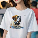 セントバーナード Tシャツ レディース 犬ファン 半袖 春夏 犬柄 プリント カジュアル かわいい 人間用 個性派 ここだけのデザイン 面白 蝶ネクタイ セントバーナード(4)