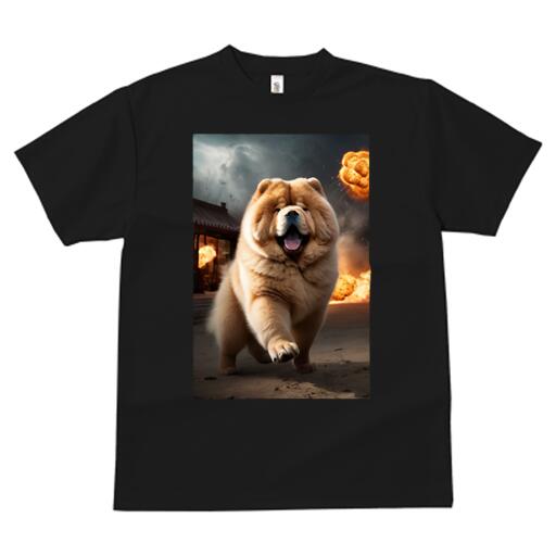 チャウチャウ Tシャツ レディース 犬ファン 半袖 春夏 犬柄 プリント カジュアル かわいい 人間用 個性派 ここだけのデザイン 面白 爆発 チャウチャウ 炎 建物