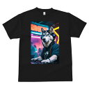 シベリアンハスキー Tシャツ メンズ キッズ 犬ファン 半袖 春夏 犬柄 プリント カジュアル かわいい 人間用 個性派 ここだけのデザイン 面白 DJ シベリアンハスキー ヘッドホン ネオン