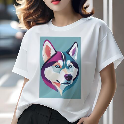 シベリアンハスキー Tシャツ レディース 犬ファン 半袖 春夏 犬柄 プリント カジュアル かわいい 人間用 個性派 ここだけのデザイン 面白 シベリアンハスキー
