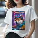 柴犬 Tシャツ レディース 犬ファン 半袖 春夏 犬柄 プリント カジュアル かわいい 人間用 個性派 ここだけのデザイン 面白 ヘッドホン 柴犬 サングラス DJ 音楽