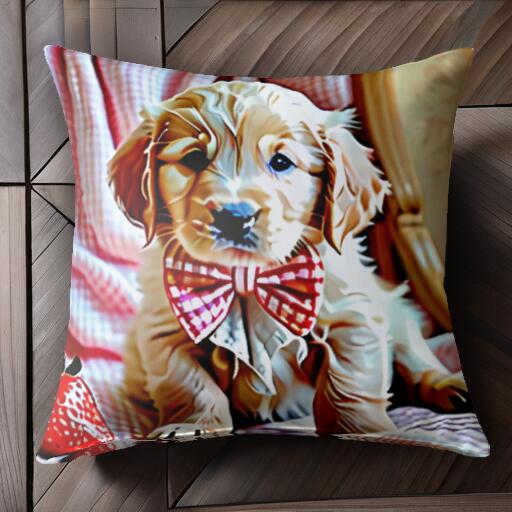 いちご ゴールデンレトリバー リボン クッションカバー 45×45cm アニマル柄 おしゃれ 可愛い クッション本体付き 正方形 犬ファン