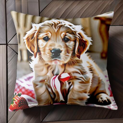 イチゴ ゴールデンレトリバー 敷物 クッションカバー 45×45cm アニマル柄 おしゃれ 可愛い クッション本体付き 正方形 犬ファン