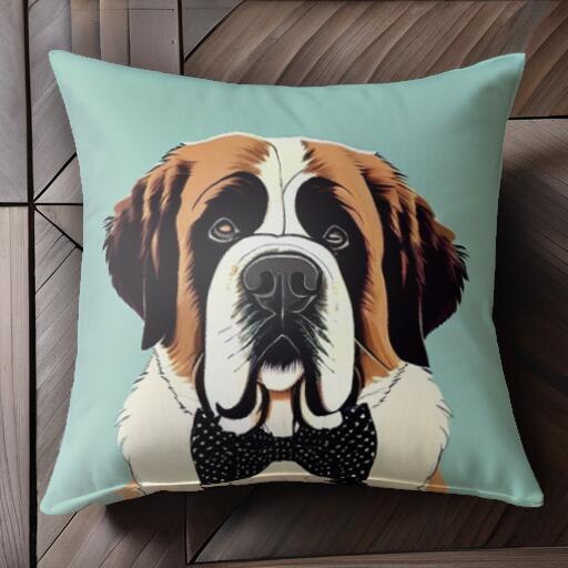 蝶ネクタイ セントバーナード クッションカバー 45×45cm アニマル柄 おしゃれ 可愛い クッション本体付き 正方形 犬ファン