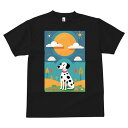 ダルメシアン Tシャツ メンズ キッズ 犬ファン 半袖 春夏 犬柄 プリント カジュアル かわいい 人間用 個性派 ここだけのデザイン 面白 太陽 ダルメシアン 雲 風景 自然