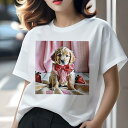 ゴールデンレトリバー Tシャツ レディース 犬ファン 半袖 春夏 犬柄 プリント カジュアル かわいい 人間用 個性派 ここだけのデザイン 面白 イチゴ ゴールデンレトリバー ギンガムチェック リボン