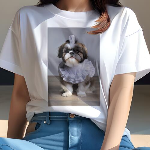 シーズー Tシャツ レディース 犬ファン 半袖 春夏 犬柄 プリント カジュアル かわいい 人間用 個性派 ここだけのデザイン 面白 犬服 シーズー フリル