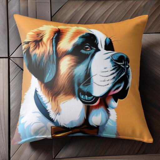 蝶ネクタイ セントバーナード オレンジ色の背景 クッションカバー 45×45cm アニマル柄 おしゃれ 可愛い クッション本体付き 正方形 犬ファン