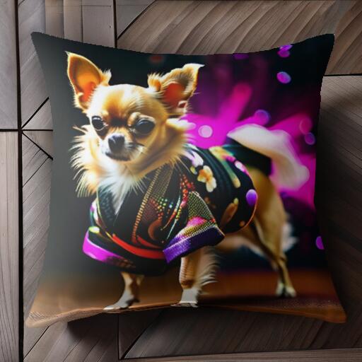 着物 チワワ 花柄 ドット柄 ぼかし クッションカバー 45×45cm アニマル柄 おしゃれ 可愛い クッション..