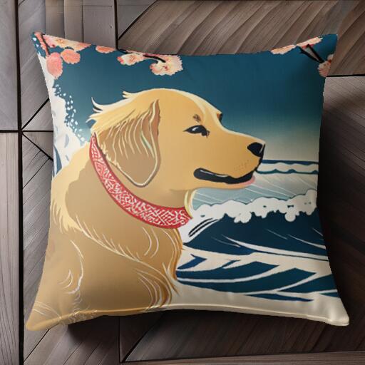 波 ゴールデンレトリバー 海 花 クッションカバー 45×45cm アニマル柄 おしゃれ 可愛い クッション本体..