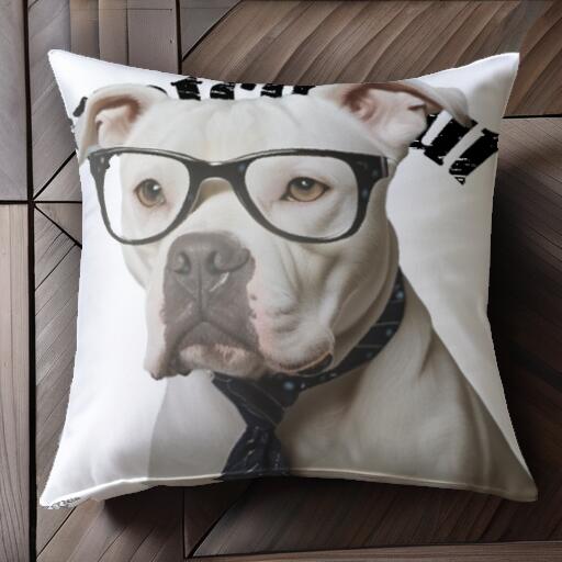 メガネ アメリカンブルドッグ ネクタイ クッションカバー 45×45cm アニマル柄 おしゃれ 可愛い クッション本体付き 正方形 犬ファン