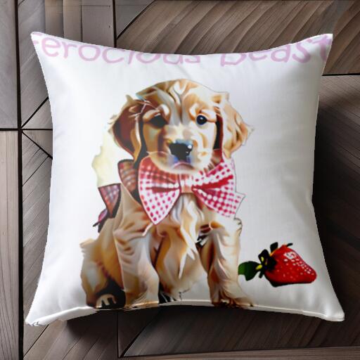 イチゴ ゴールデンレトリバー リボン クッションカバー 45×45cm アニマル柄 おしゃれ 可愛い クッション本体付き 正方形 犬ファン