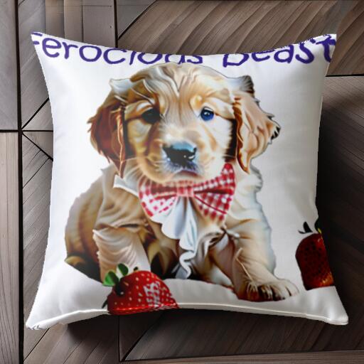 イチゴ ゴールデンレトリバー リボン クッションカバー 45×45cm アニマル柄 おしゃれ 可愛い クッション本体付き 正方形 犬ファン