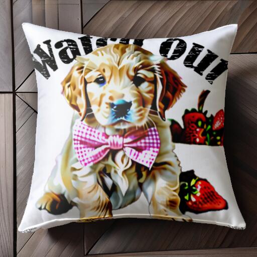 イチゴ ゴールデンレトリバー 蝶ネクタイ クッションカバー 45×45cm アニマル柄 おしゃれ 可愛い クッション本体付き 正方形 犬ファン