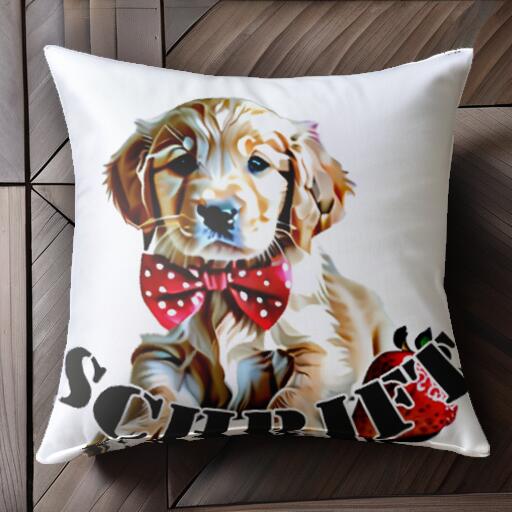 蝶ネクタイ ゴールデンレトリバー イチゴ クッションカバー 45×45cm アニマル柄 おしゃれ 可愛い クッション本体付き 正方形 犬ファン