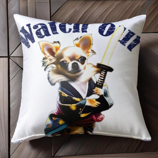サムライ チワワ 刀 武士道 クッションカバー 45×45cm アニマル柄 おしゃれ 可愛い クッション本体付き 正方形 犬ファン
